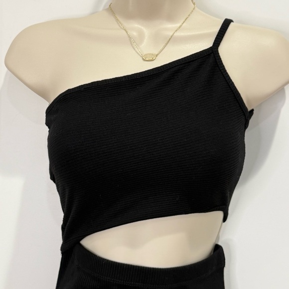 Amable By Mable Midi Dress Cutout One Shoulder Ribbed Black Small Cocktail Party - Picture 5 of 8